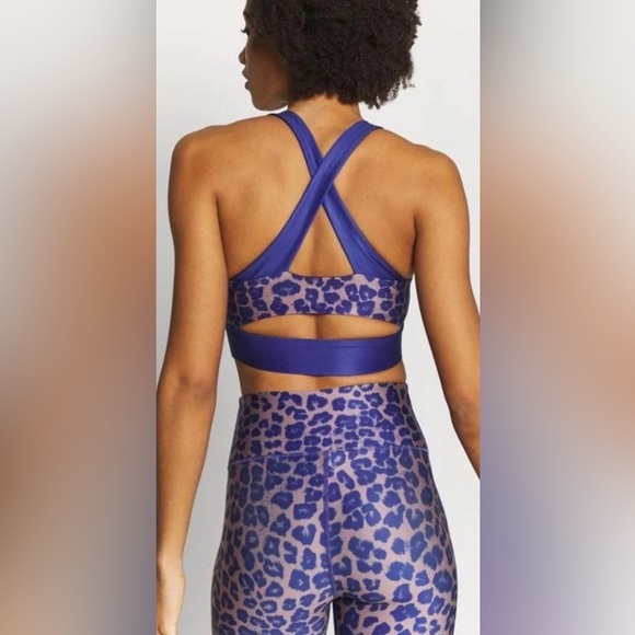 NEW Good American The Step Sports Bra Leopard Purple Cutout Cross Straps Wide 1 - Picture 2 of 8